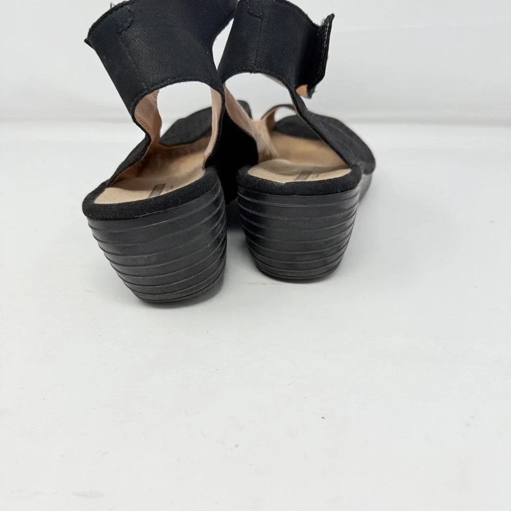Clarks‎ Womens Black Perforated Wedge Sandals Ankle Strap Comfort Size 10